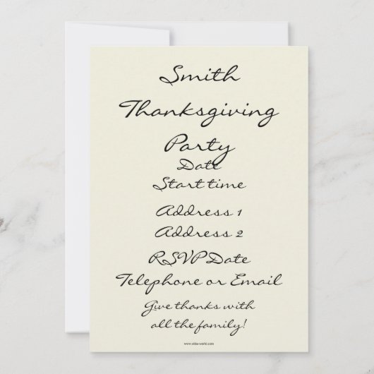  Thanksgiving Towne Uitnodiging (Achterkant)