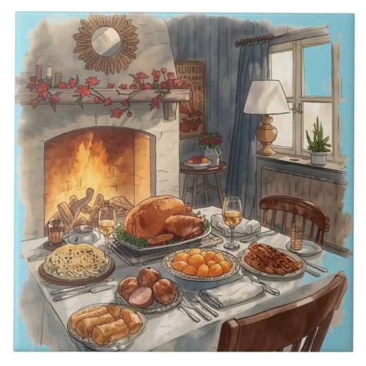 Thanksgiving, Traditionele gerechten, Herfsttafel, Tegeltje (Voorkant)