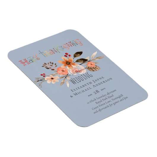 Thanksgiving Trouwkaart uitnodigingen Stofblauw Or Magneet (Rechterzijde)