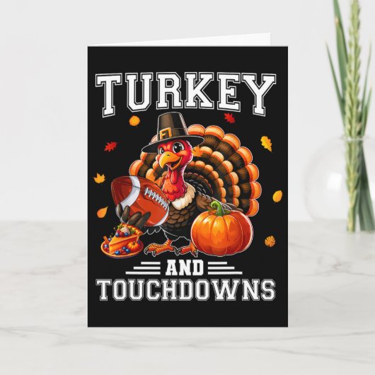 Thanksgiving Turkey And Touchdowns Footbyll Men Ki Kaart (Voorkant)