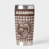 Thanksgiving Turkey Brown & Tan Plaid Name Geïsoleerde Drinkbeker (Voorkant)