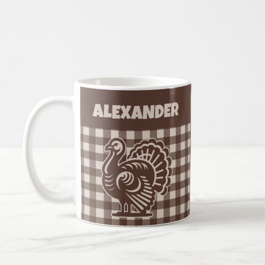 Thanksgiving Turkey Brown & Tan Plaid Name Koffiemok (Links)