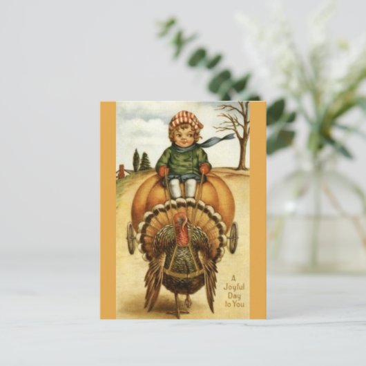 Thanksgiving Turkey Cart Image Postcard Feestdagenkaart (Staand voorkant)