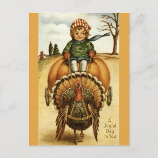 Thanksgiving Turkey Cart Image Postcard Feestdagenkaart (Voorkant)