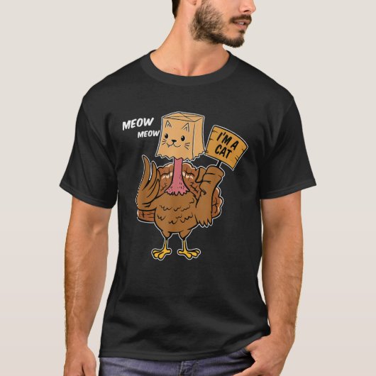 Thanksgiving Turkey Cat Meow Funny Unisex Adults U T-shirt (Voorkant)
