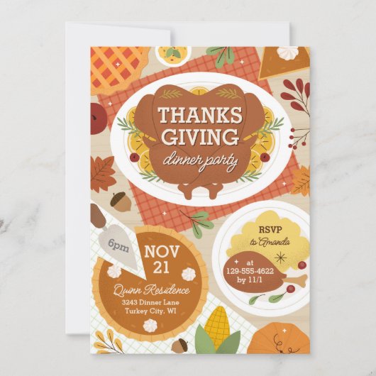 Thanksgiving Turkey Dinner Invitation Kaart (Voorkant)