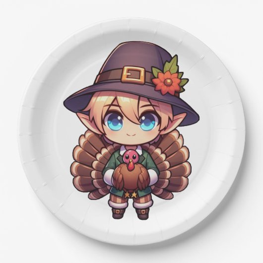 Thanksgiving Turkey Elf Papieren Bordje (Voorkant)