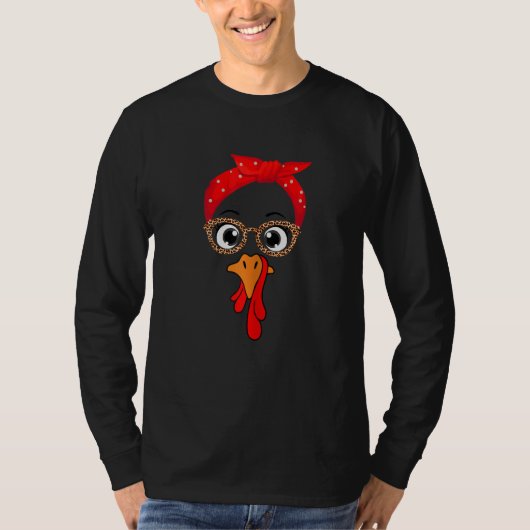 Thanksgiving Turkey Face Leopard Print Glasses Wom T-shirt (Voorkant)
