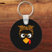 Thanksgiving Turkey Face Leopard Print Gles Autumn Sleutelhanger (Voorkant)