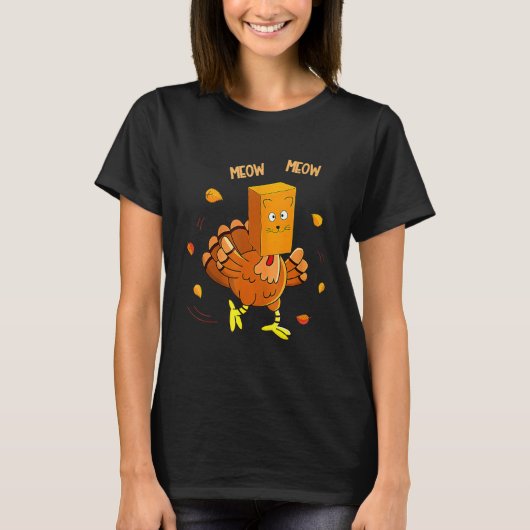Thanksgiving Turkey Fake Cat Meow  Cat Thanksgivin T-shirt (Voorkant)