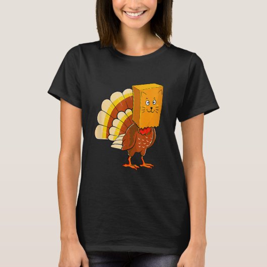 Thanksgiving Turkey Fake Cat Meow  Cat Thanksgivin T-shirt (Voorkant)