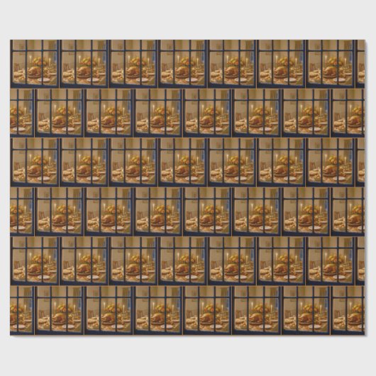 Thanksgiving Turkey Feast In Window Cadeaupapier (Vlak)