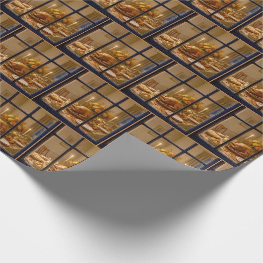 Thanksgiving Turkey Feast In Window Cadeaupapier (Hoek)
