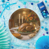 Thanksgiving Turkey Feast With Candles Papieren Bordje (Feest)