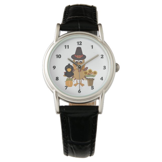 Thanksgiving Turkey Friends Horloge (Voorkant)