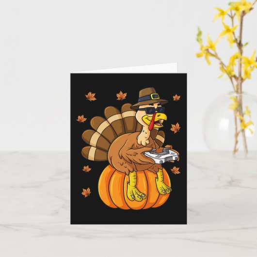 Thanksgiving Turkey Gamer Pumpkin Boys Kinder Tien Kaart (Gele Bloem)