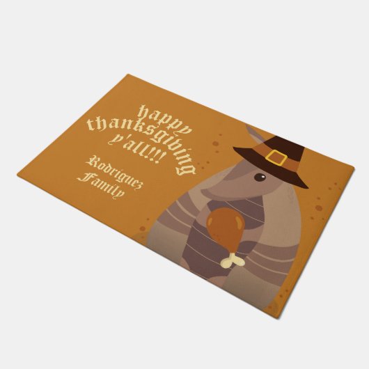 Thanksgiving Turkey Leg Armadillo Texas Deurmat (Schuin)