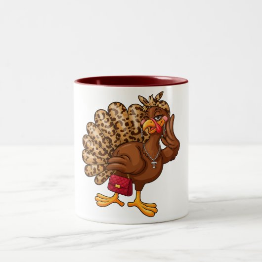 Thanksgiving Turkey Leopard Autumn Cup Coquette Tweekleurige Koffiemok (Center)