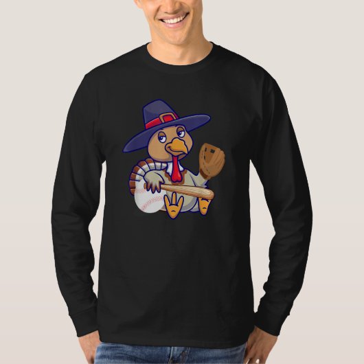 Thanksgiving Turkey Play Baseball Men Kids Boys Ba T-shirt (Voorkant)