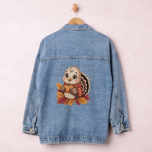 Thanksgiving turkey pumpkin fall leaves denim jacket (Hangar)