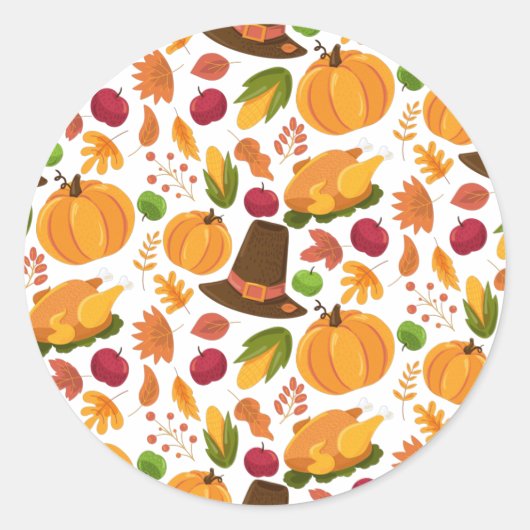 Thanksgiving Turkey Pumpkin Herfst Pattern Ronde Sticker (Voorkant)