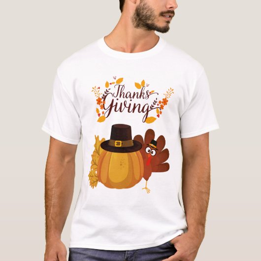 Thanksgiving Turkey & Pumpkin T‑Shirt T-shirt (Voorkant)