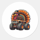 Thanksgiving Turkey Riding Monster Truck Boys Kids Ronde Sticker (Voorkant)