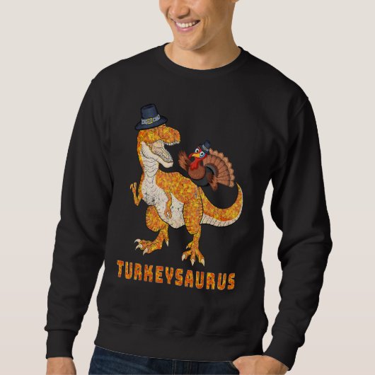 Thanksgiving Turkey Riding Saurus Dinosaur Turkey  Trui (Voorkant)