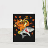 Thanksgiving Turkey Riding Shark Funny Autumn Boys Kaart (Voorkant)