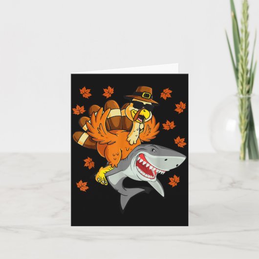 Thanksgiving Turkey Riding Shark Funny Autumn Boys Kaart (Voorkant)