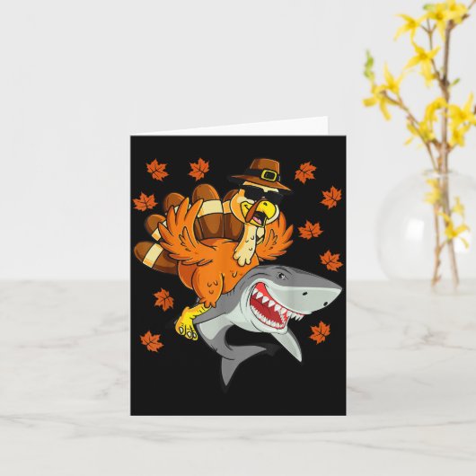 Thanksgiving Turkey Riding Shark Funny Autumn Boys Kaart (Gele Bloem)