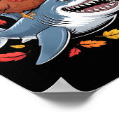 Thanksgiving Turkey Riding Shark Funny Autumn Boys Poster (Hoek)
