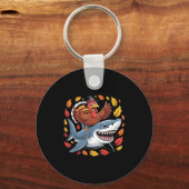 Thanksgiving Turkey Riding Shark Funny Autumn Boys Sleutelhanger (Voorkant)