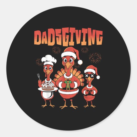 Thanksgiving Turkey Squad Dancing Dad Mom Kid Happ Ronde Sticker (Voorkant)