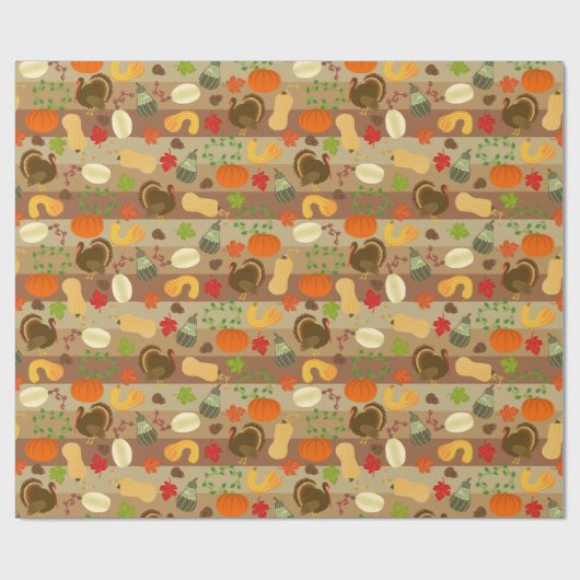 Thanksgiving Turkey Squash Autumn Harvest Pattern Cadeaupapier (Vlak)