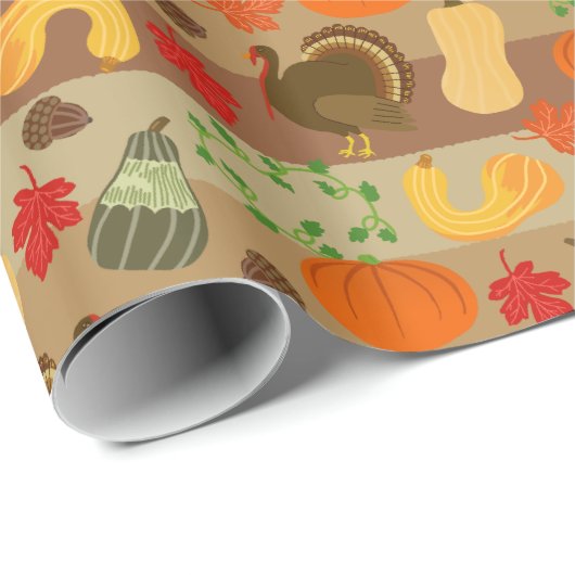 Thanksgiving Turkey Squash Autumn Harvest Pattern Cadeaupapier (Rol Hoek)