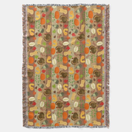 Thanksgiving Turkey Squash Autumn Harvest Pattern Deken (Voorkant Verticaal)