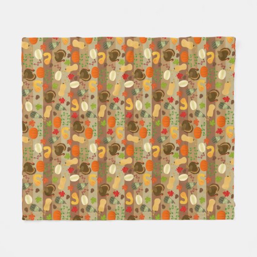 Thanksgiving Turkey Squash Autumn Harvest Pattern Fleece Deken (Voorkant (Horizontaal))