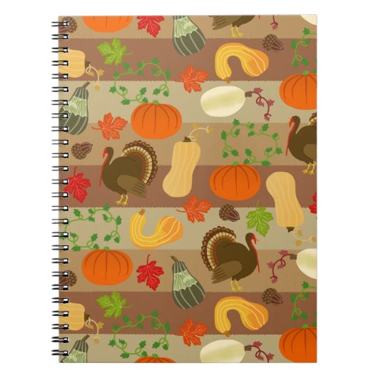 Thanksgiving Turkey Squash Autumn Harvest Pattern Notitieboek (Voorkant)