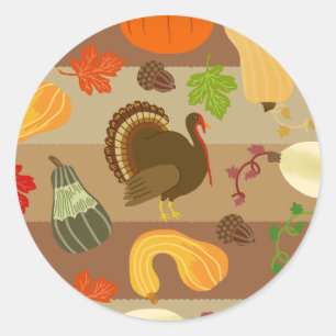 Thanksgiving Turkey Squash Autumn Harvest Pattern Ronde Sticker