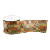 Thanksgiving Turkey Squash Autumn Harvest Pattern Satijnen Lint (Spoel)