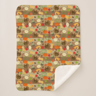 Thanksgiving Turkey Squash Autumn Harvest Pattern Sherpa Deken