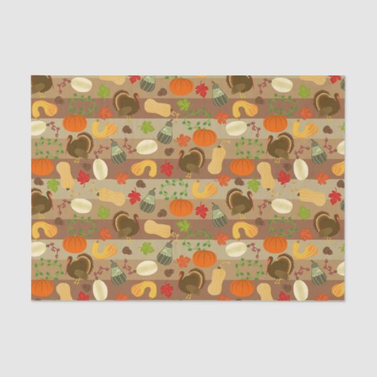 Thanksgiving Turkey Squash Autumn Harvest Pattern Tissuepapier (Voorkant)