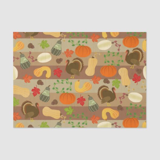 Thanksgiving Turkey Squash Autumn Harvest Pattern Tissuepapier (Voorkant)