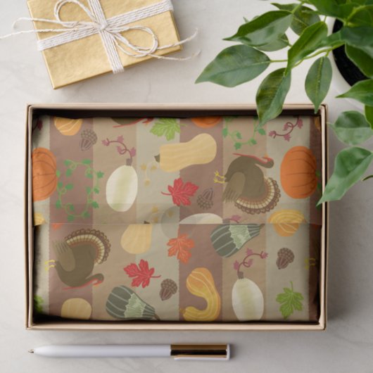 Thanksgiving Turkey Squash Autumn Harvest Pattern Tissuepapier (Geschenk)