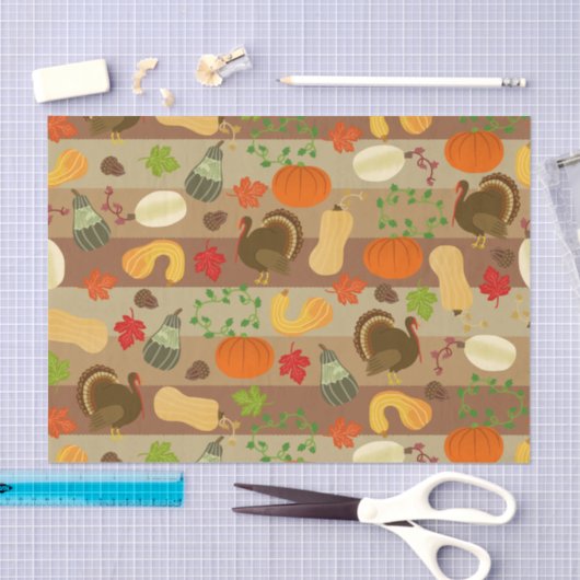 Thanksgiving Turkey Squash Autumn Harvest Pattern Tissuepapier (Craft)