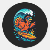 Thanksgiving Turkey Surfer Surfing Ronde Sticker (Voorkant)
