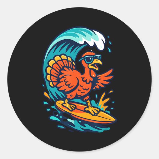 Thanksgiving Turkey Surfer Surfing  Ronde Sticker (Voorkant)
