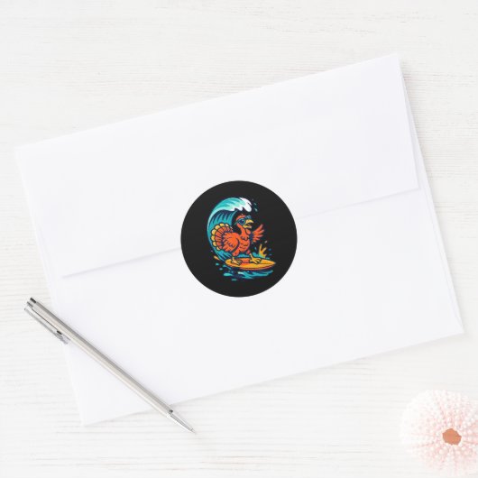 Thanksgiving Turkey Surfer Surfing Ronde Sticker (Envelop)