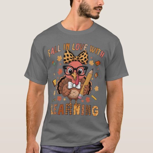 Thanksgiving Turkey Teacher Shirt Fall in Love wit (Voorkant)